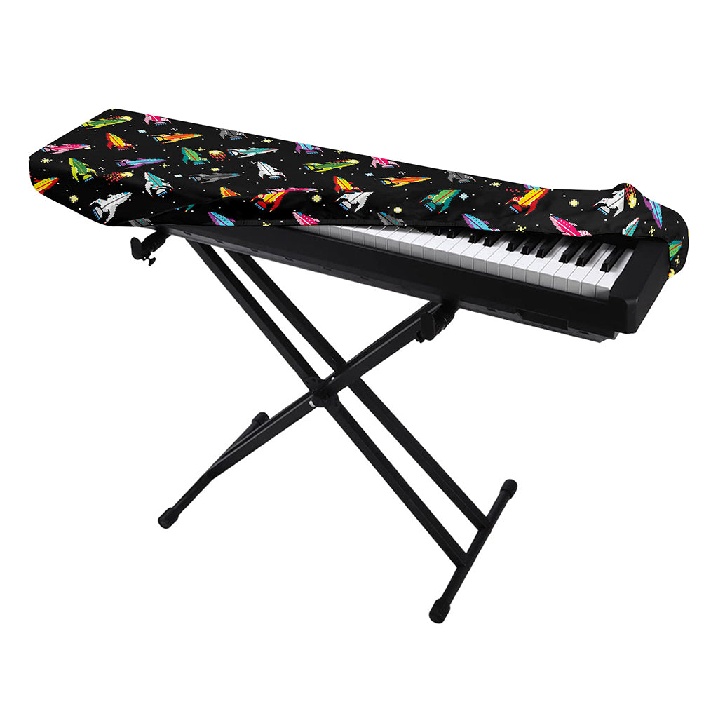 Pixel Spaceships Pattern Print Piano Keyboard Cover