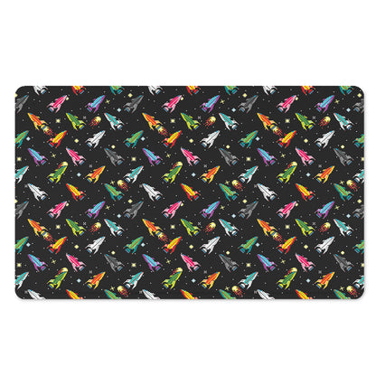 Pixel Spaceships Pattern Print Polyester Doormat