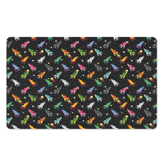 Pixel Spaceships Pattern Print Polyester Doormat