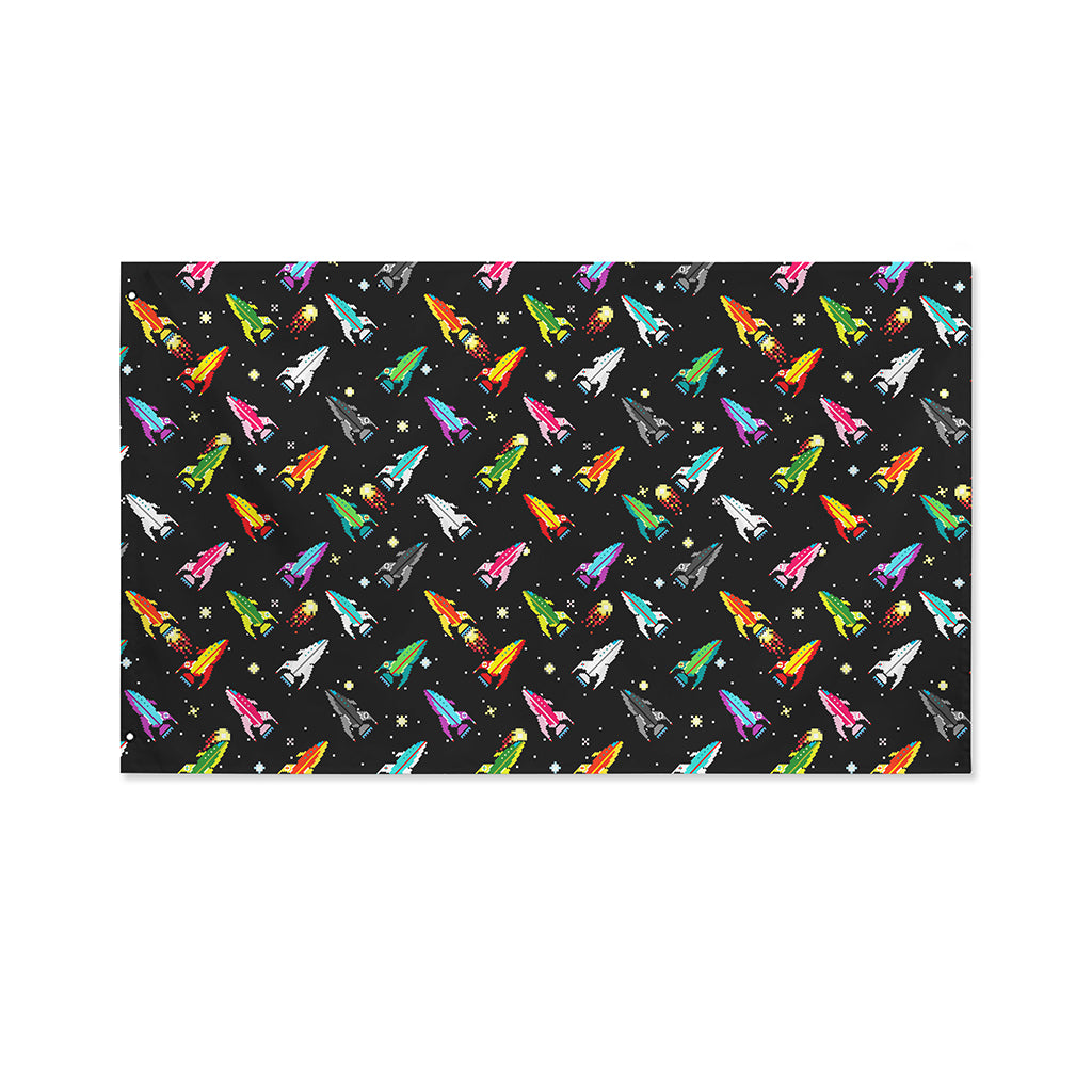 Pixel Spaceships Pattern Print Polyester Flag