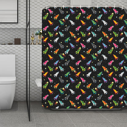 Pixel Spaceships Pattern Print Polyester Shower Curtain