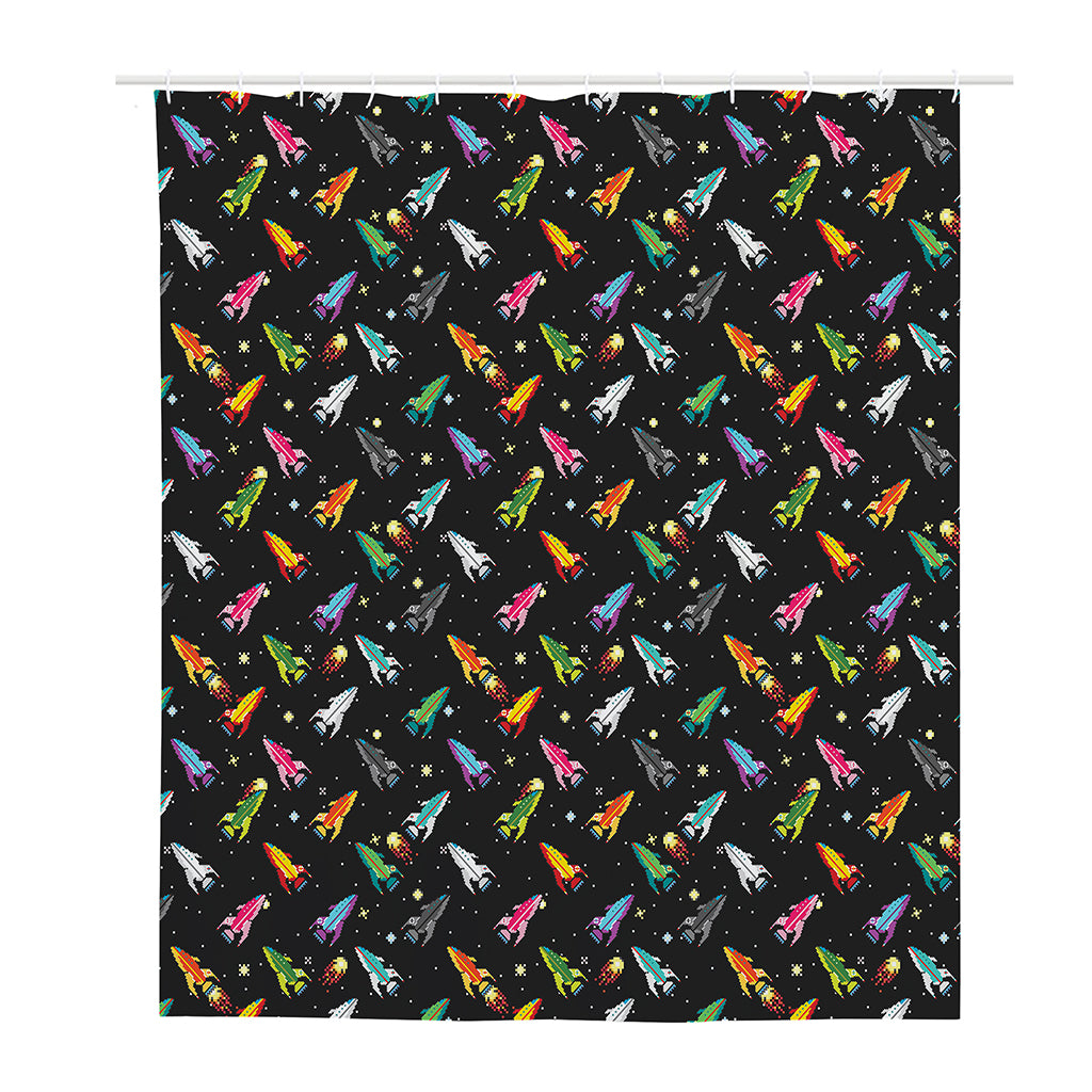 Pixel Spaceships Pattern Print Polyester Shower Curtain