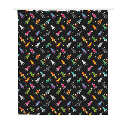 Pixel Spaceships Pattern Print Polyester Shower Curtain