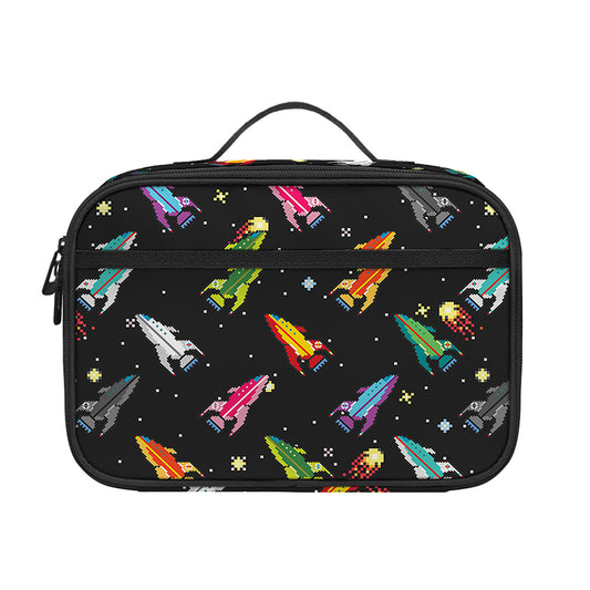 Pixel Spaceships Pattern Print Portable Lunch Bag