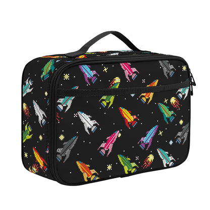 Pixel Spaceships Pattern Print Portable Lunch Bag