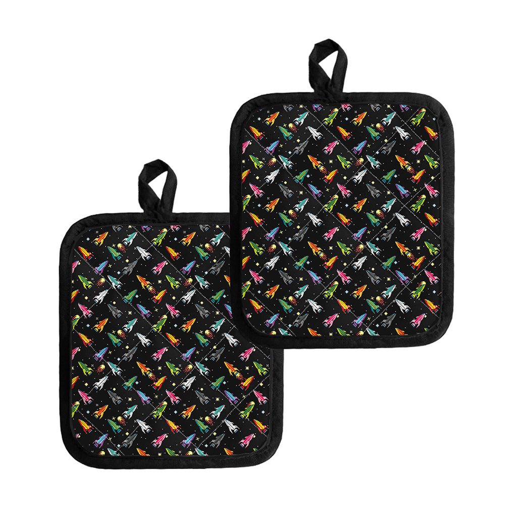 Pixel Spaceships Pattern Print Pot Holders