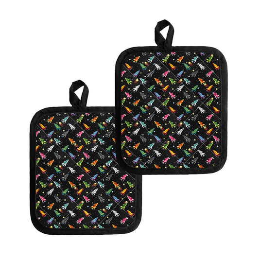Pixel Spaceships Pattern Print Pot Holders