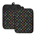 Pixel Spaceships Pattern Print Pot Holders With Pocket