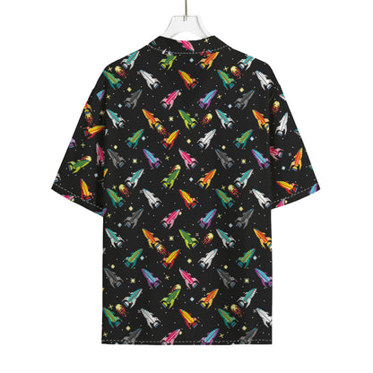 Pixel Spaceships Pattern Print Rayon Hawaiian Shirt