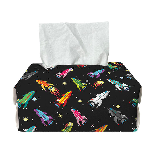 Pixel Spaceships Pattern Print Rectangle Tissue Box Cover