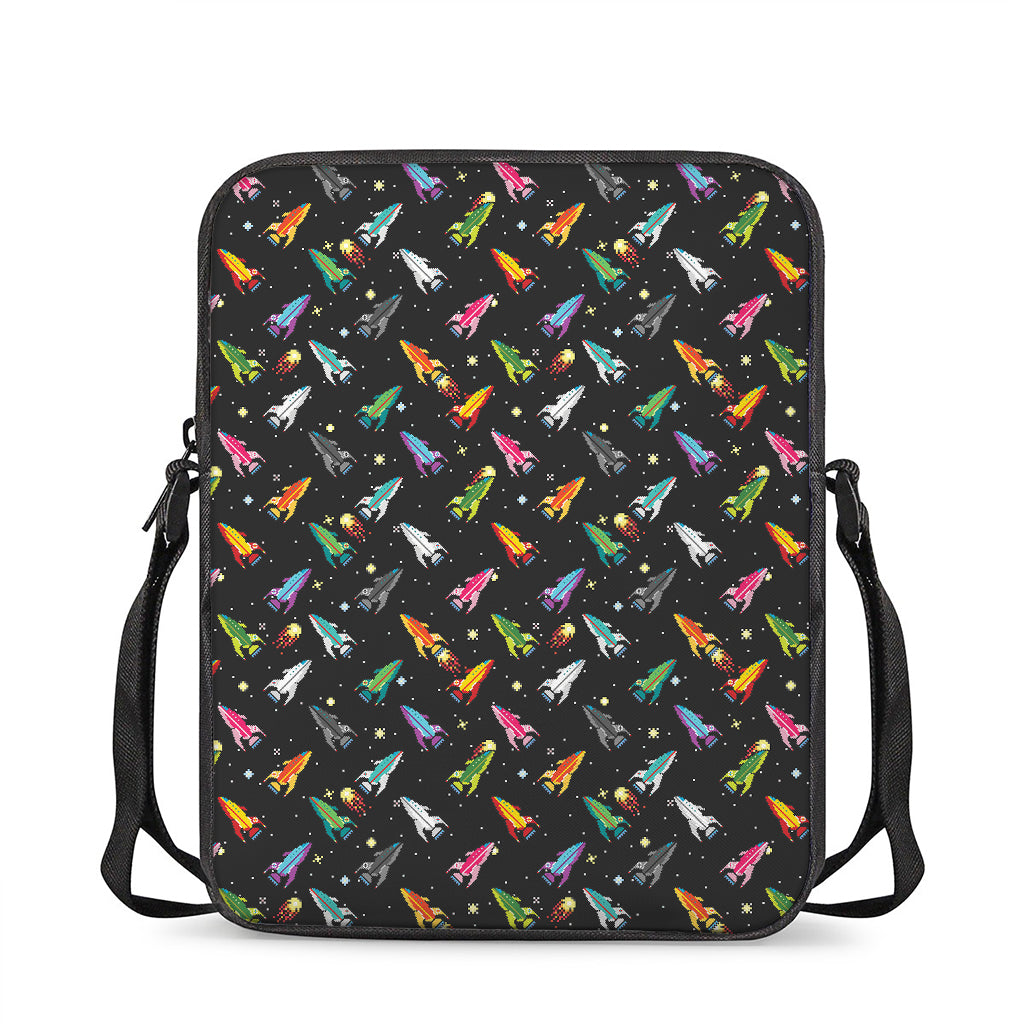 Pixel Spaceships Pattern Print Rectangular Crossbody Bag