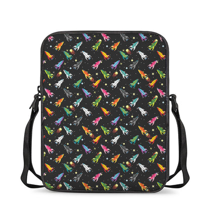 Pixel Spaceships Pattern Print Rectangular Crossbody Bag