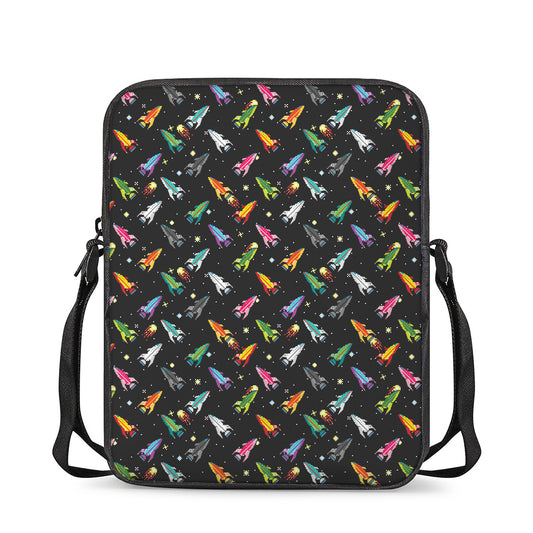 Pixel Spaceships Pattern Print Rectangular Crossbody Bag
