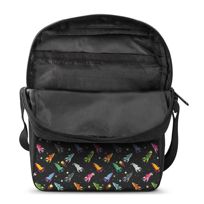Pixel Spaceships Pattern Print Rectangular Crossbody Bag