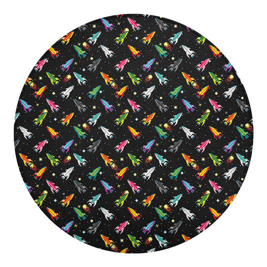 Pixel Spaceships Pattern Print Round Blanket
