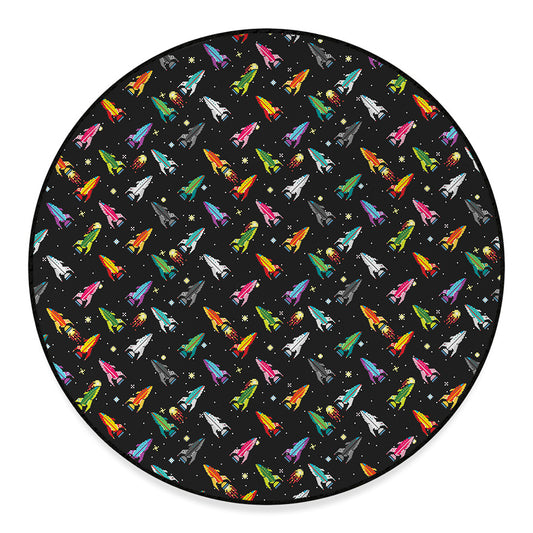 Pixel Spaceships Pattern Print Round Floor Mat