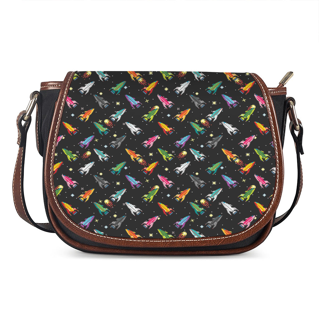 Pixel Spaceships Pattern Print Saddle Bag