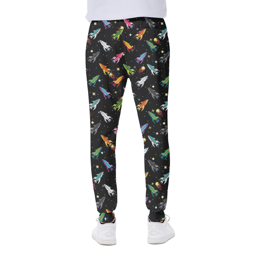 Pixel Spaceships Pattern Print Scuba Joggers