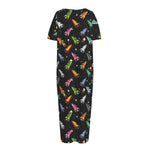 Pixel Spaceships Pattern Print Short Sleeve Long Nightdress