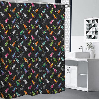 Pixel Spaceships Pattern Print Shower Curtain