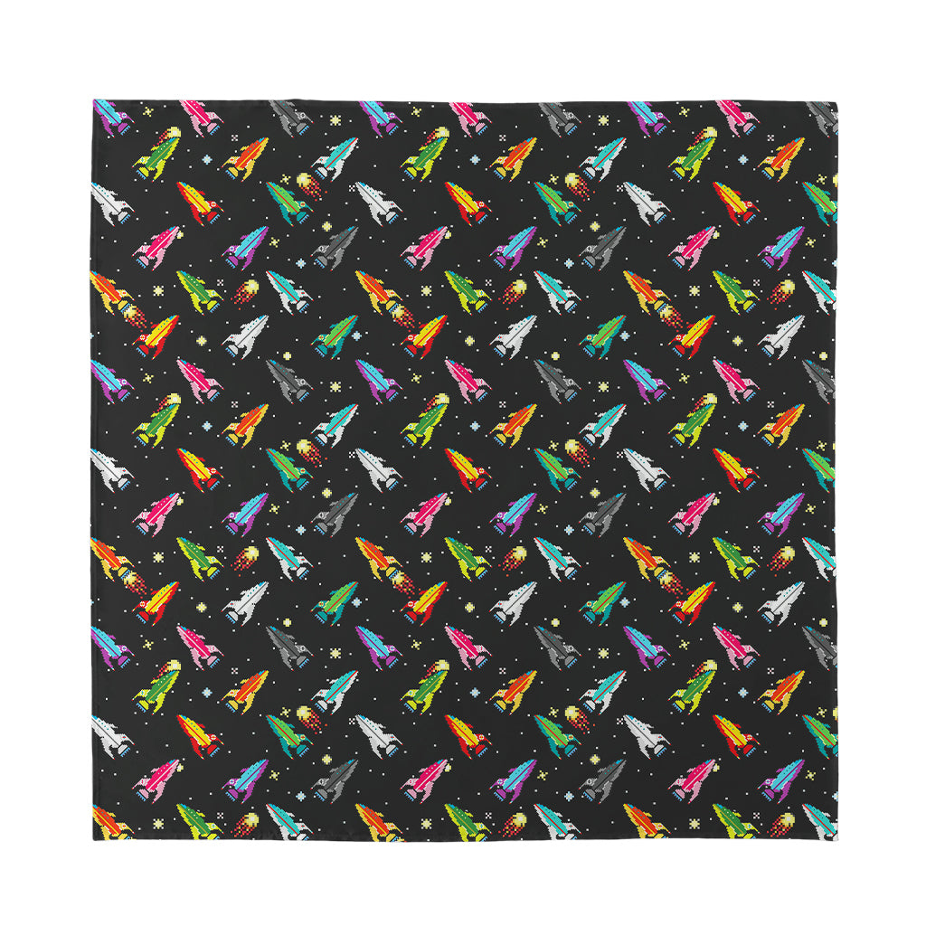 Pixel Spaceships Pattern Print Silk Bandana