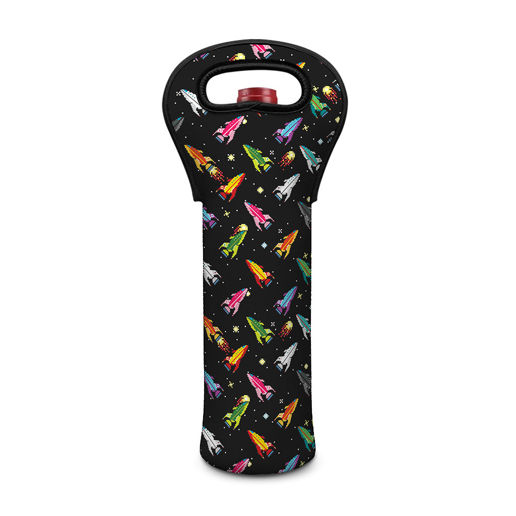 Pixel Spaceships Pattern Print Single Neoprene Wine Tote