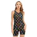 Pixel Spaceships Pattern Print Sleeveless One Piece Swimsuit