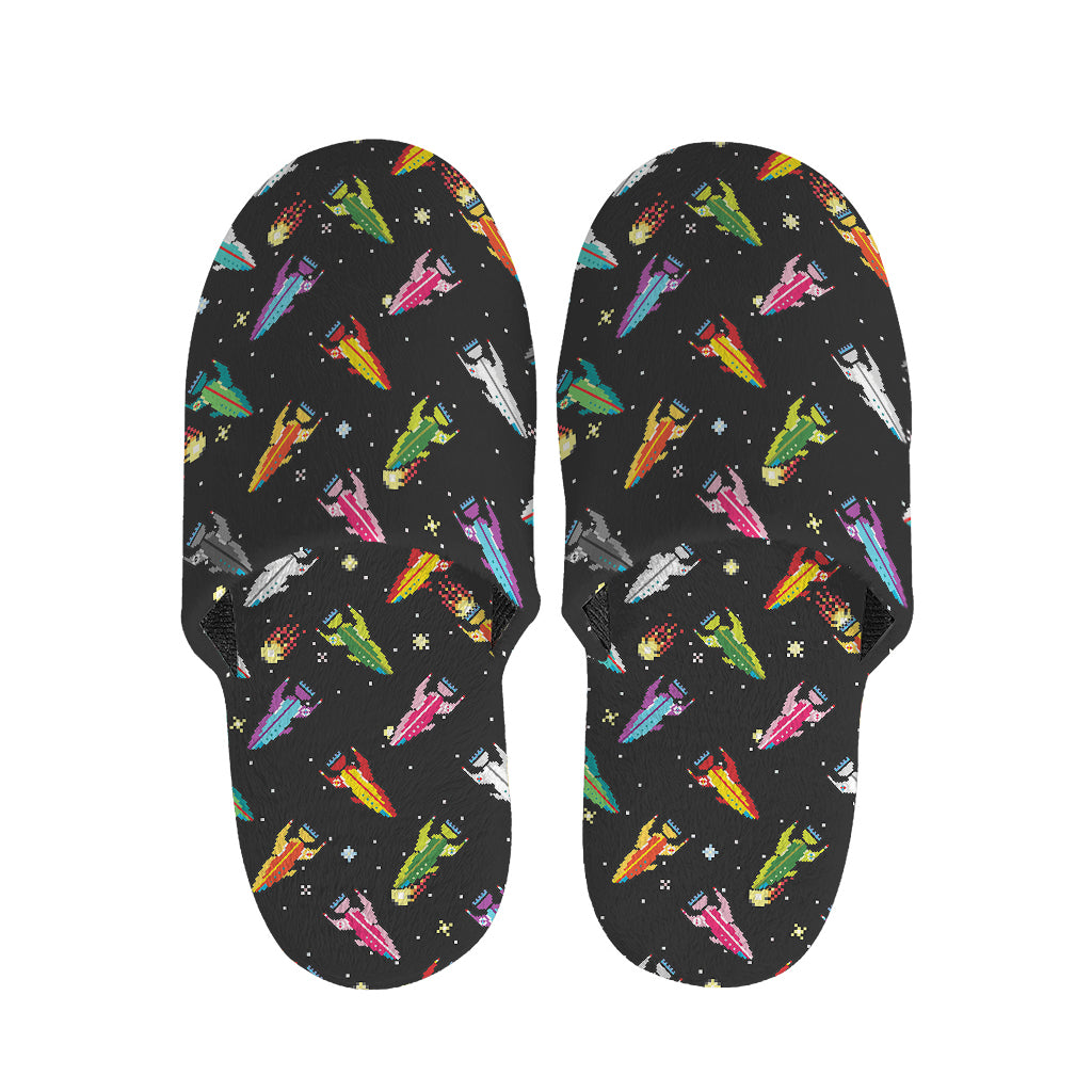 Pixel Spaceships Pattern Print Slippers