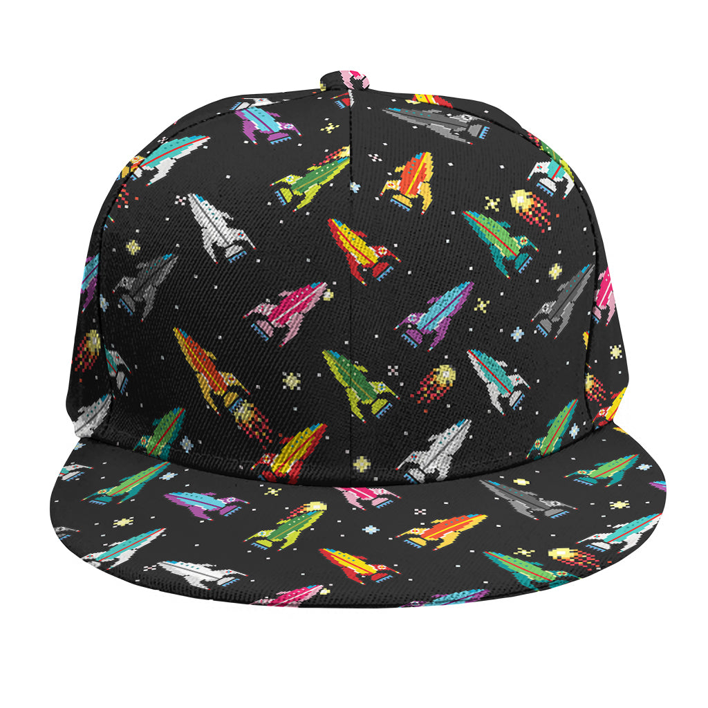 Pixel Spaceships Pattern Print Snapback Cap