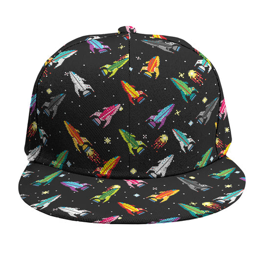 Pixel Spaceships Pattern Print Snapback Cap
