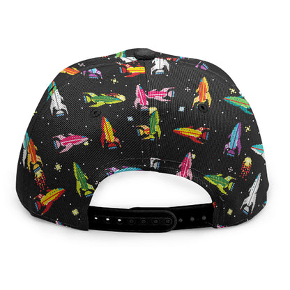 Pixel Spaceships Pattern Print Snapback Cap