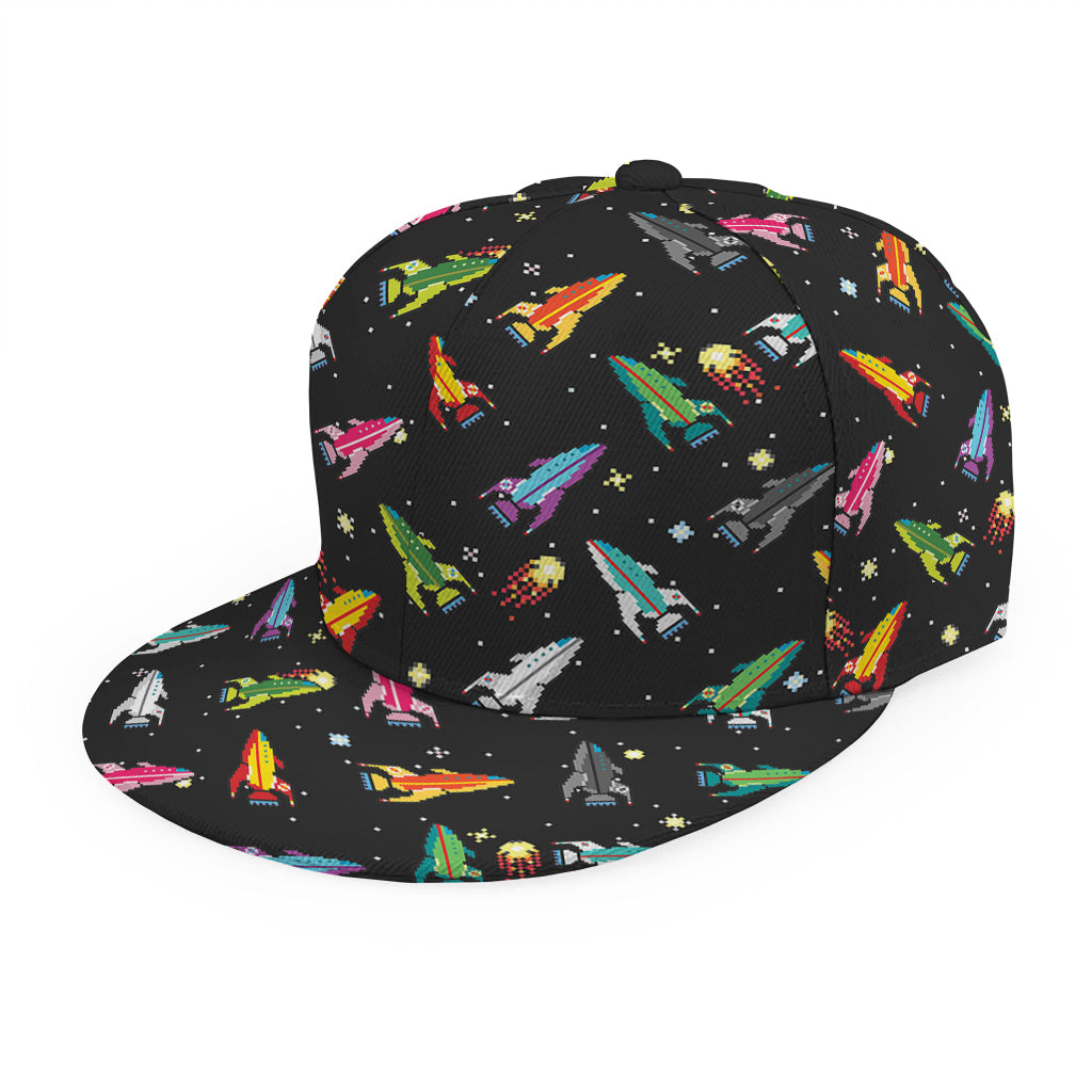Pixel Spaceships Pattern Print Snapback Cap