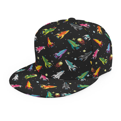 Pixel Spaceships Pattern Print Snapback Cap