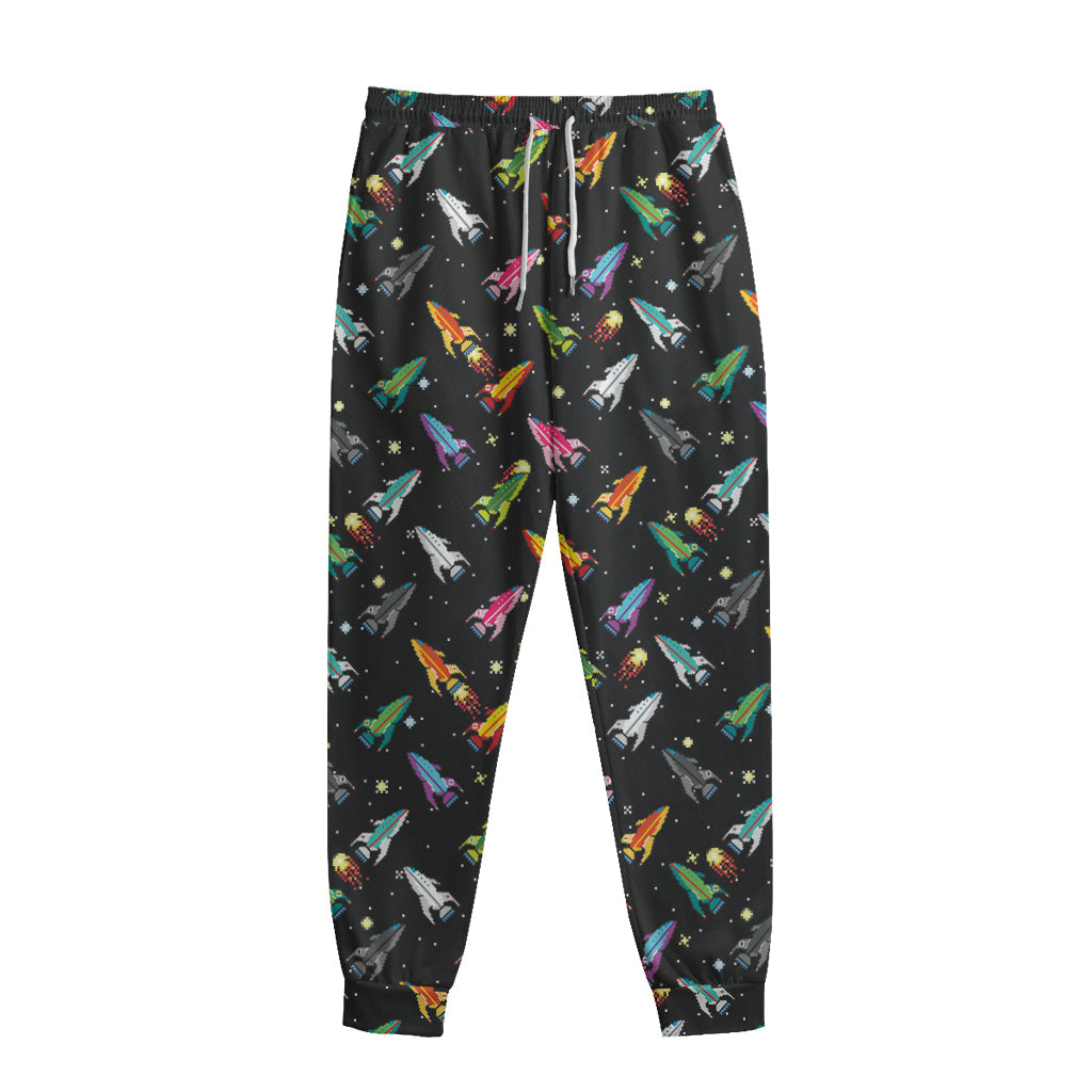 Pixel Spaceships Pattern Print Sweatpants