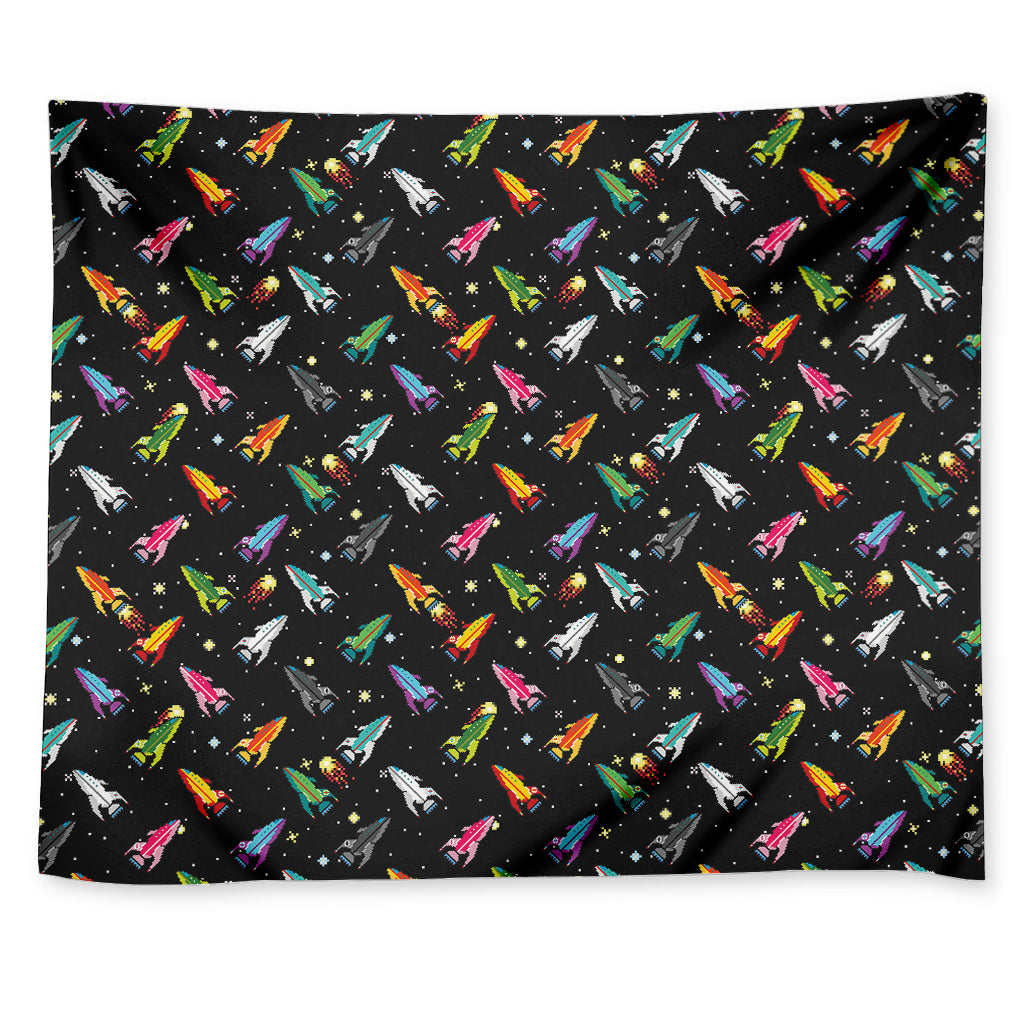 Pixel Spaceships Pattern Print Tapestry