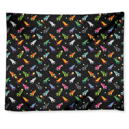 Pixel Spaceships Pattern Print Tapestry