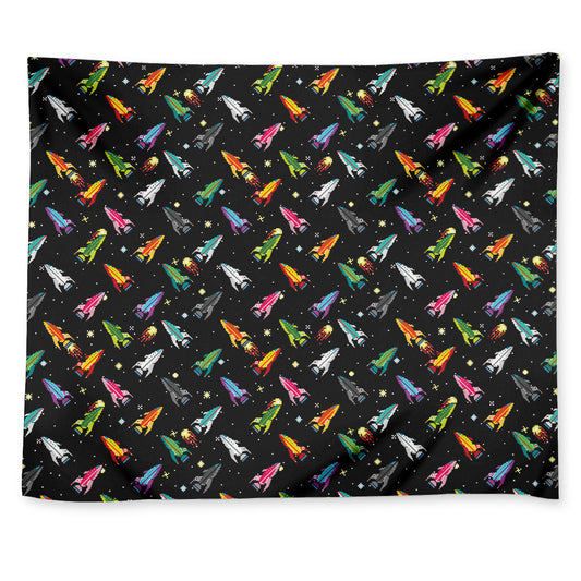 Pixel Spaceships Pattern Print Tapestry