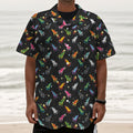 Pixel Spaceships Pattern Print Textured Short Sleeve Shirt
