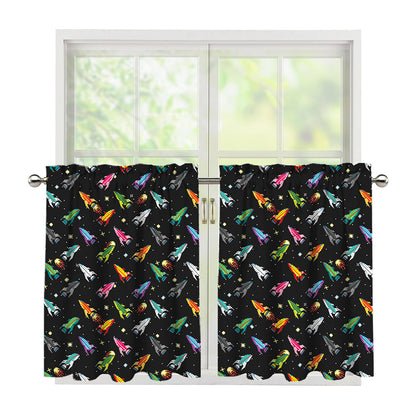 Pixel Spaceships Pattern Print Tier Curtains