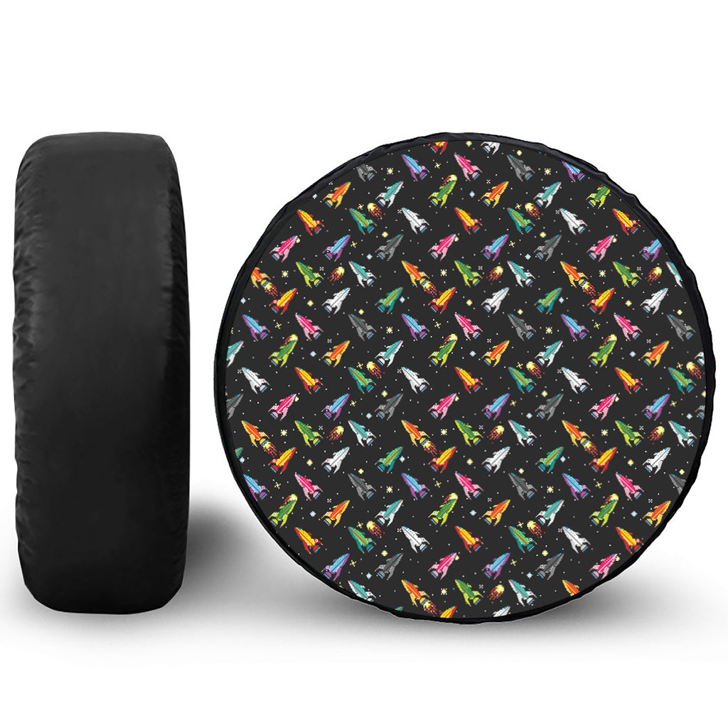 Pixel Spaceships Pattern Print Tire Cover