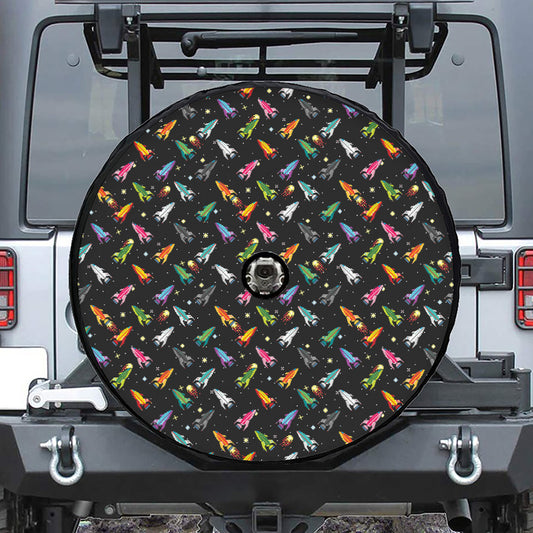 Pixel Spaceships Pattern Print Tire Cover With Camera Hole