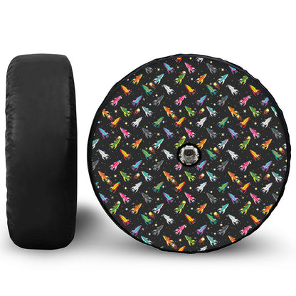 Pixel Spaceships Pattern Print Tire Cover With Camera Hole