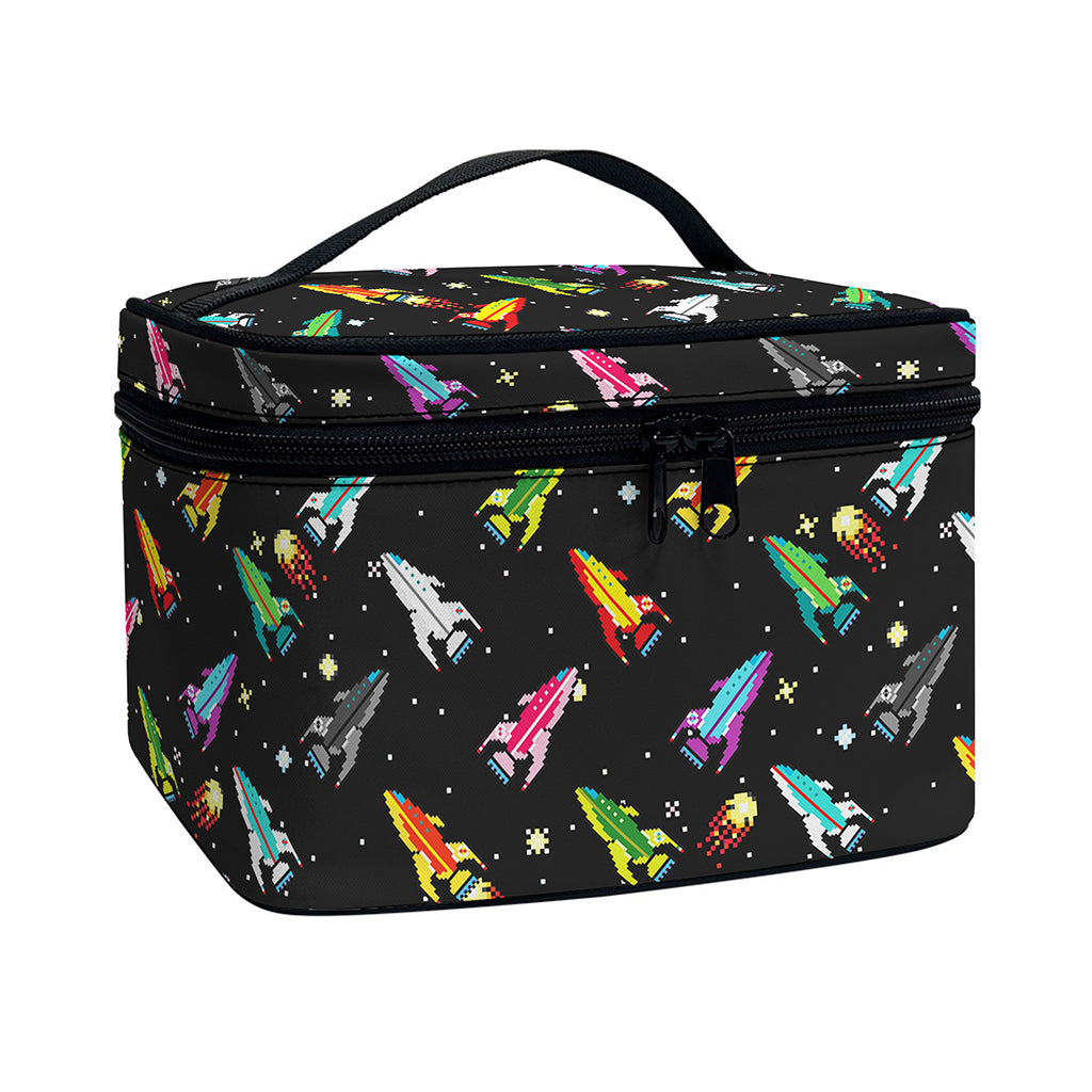 Pixel Spaceships Pattern Print Travel Makeup Bag