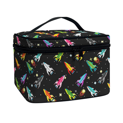 Pixel Spaceships Pattern Print Travel Makeup Bag