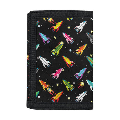 Pixel Spaceships Pattern Print Trifold Wallet