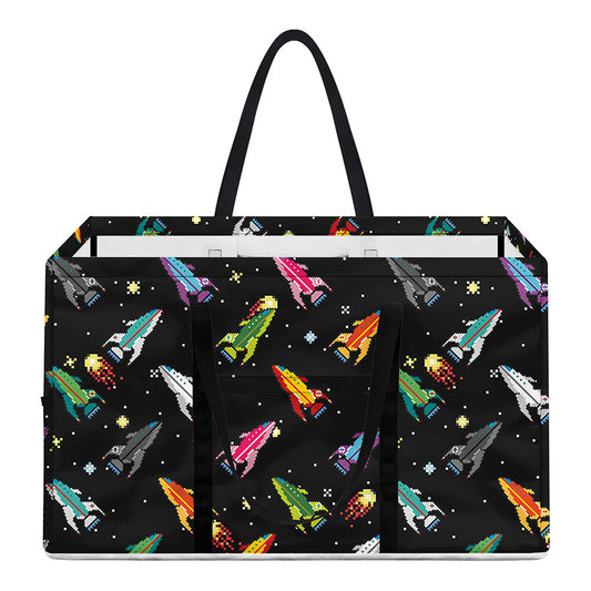 Pixel Spaceships Pattern Print Utility Tote Bag
