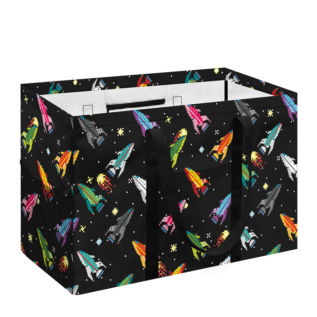 Pixel Spaceships Pattern Print Utility Tote Bag