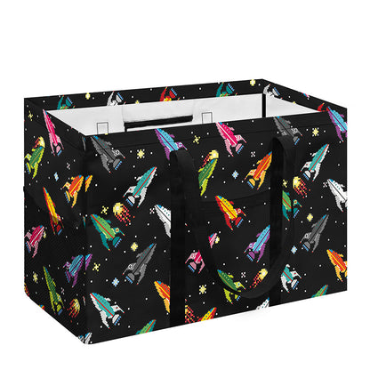 Pixel Spaceships Pattern Print Utility Tote Bag