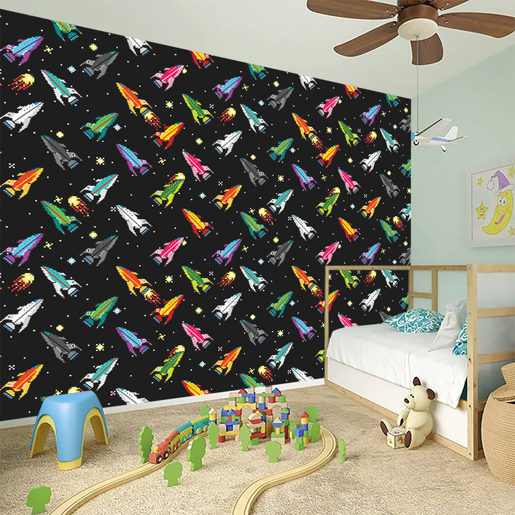 Pixel Spaceships Pattern Print Wall Sticker