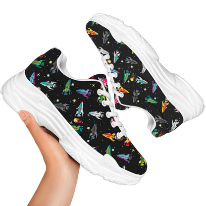 Pixel Spaceships Pattern Print White Chunky Shoes